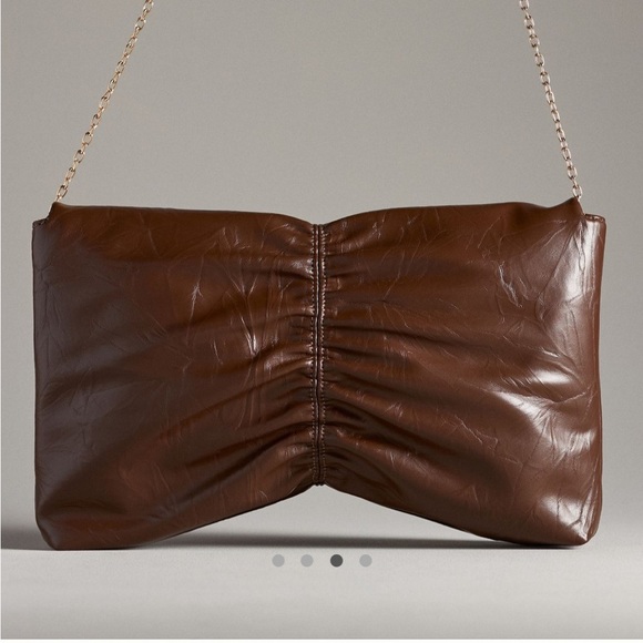 NWT new Anthropologie scrunched envelope clutch faux leather crossbody brown bag - Picture 9 of 17